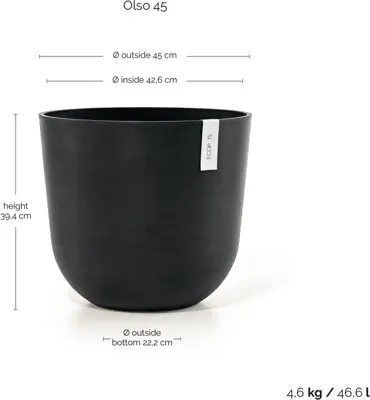 Ecopots kunststof bloempot oslo 45x39.2 cm donkergrijs - afbeelding 3