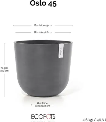 Ecopots kunststof bloempot oslo 45x39.2 cm grijs - afbeelding 7