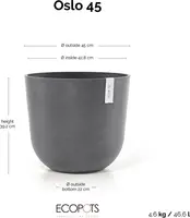 Ecopots kunststof bloempot oslo 45x39.2 cm grijs - afbeelding 7