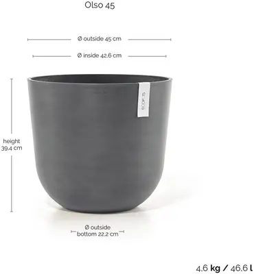 Ecopots kunststof bloempot oslo 45x39.2 cm grijs - afbeelding 3