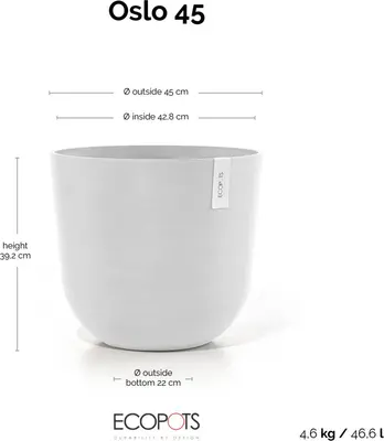 Ecopots kunststof bloempot oslo 45x39.2 cm puurwit - afbeelding 9