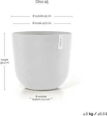 Ecopots kunststof bloempot oslo 45x39.2 cm puurwit - afbeelding 3