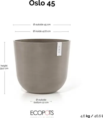 Ecopots kunststof bloempot oslo 45x39.2 cm taupe - afbeelding 10