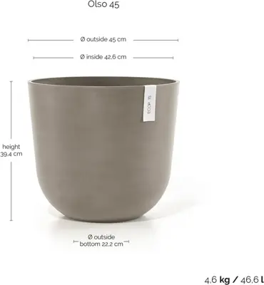 Ecopots kunststof bloempot oslo 45x39.2 cm taupe - afbeelding 3