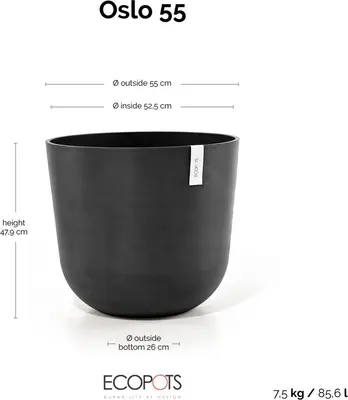 Ecopots kunststof bloempot oslo 55x48.5 cm donkergrijs - afbeelding 8