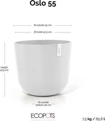 Ecopots kunststof bloempot oslo 55x48.5 cm puurwit - afbeelding 8