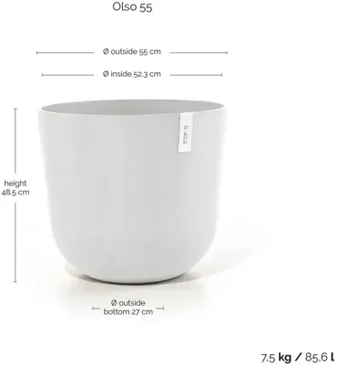 Ecopots kunststof bloempot oslo 55x48.5 cm puurwit - afbeelding 3