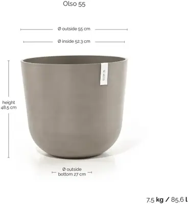 Ecopots kunststof bloempot oslo 55x48.5 cm taupe - afbeelding 4