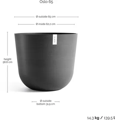 Ecopots kunststof bloempot oslo 65x56.6 cm donkergrijs     - afbeelding 3