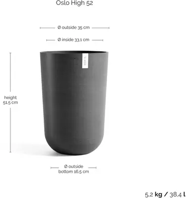 Ecopots kunststof bloempot oslo hoog 35x51.5 cm donkergrijs - afbeelding 3