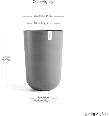 Ecopots kunststof bloempot oslo hoog 35x51.5 cm grijs - afbeelding 3