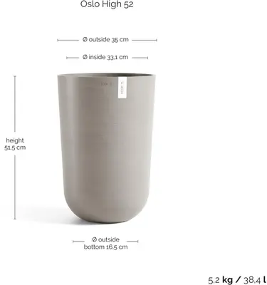 Ecopots kunststof bloempot oslo hoog 35x51.5 cm taupe - afbeelding 3