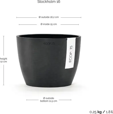 Ecopots kunststof bloempot stockholm 16.2x12 cm donkergrijs     - afbeelding 3