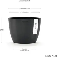 Ecopots kunststof bloempot stockholm 16.2x12 cm donkergrijs     - afbeelding 3