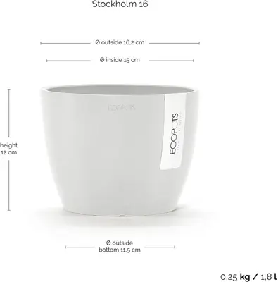 Ecopots kunststof bloempot stockholm 16.2x12 cm puurwit     - afbeelding 5