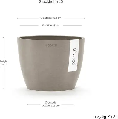 Ecopots kunststof bloempot stockholm 16.2x12 cm taupe     - afbeelding 3