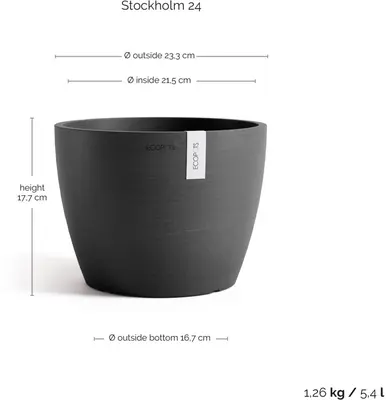 Ecopots kunststof bloempot stockholm 23x17.6 cm donkergrijs     - afbeelding 3