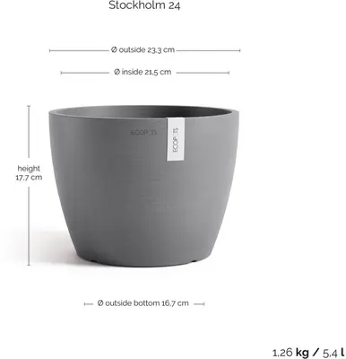 Ecopots kunststof bloempot stockholm 23x17.6 cm grijs     - afbeelding 3