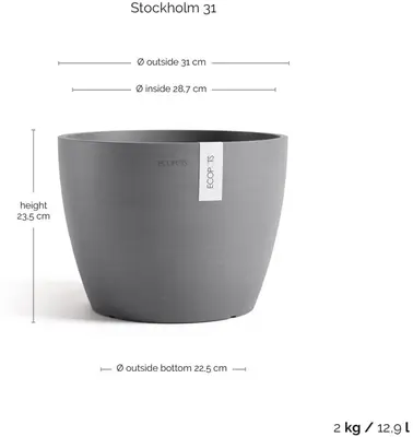 Ecopots kunststof bloempot stockholm 31x23.3 cm grijs     - afbeelding 3