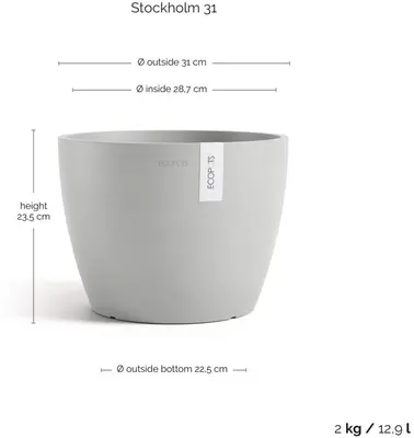 Ecopots kunststof bloempot stockholm 31x23.3 cm witgrijs     - afbeelding 3