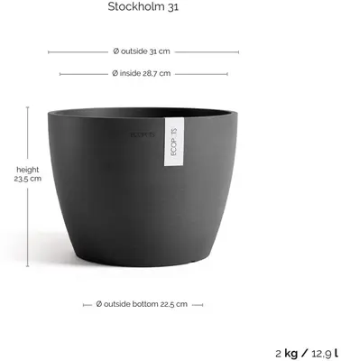 Ecopots kunststof bloempot stockholm 31x23.5 cm donkergrijs     - afbeelding 3