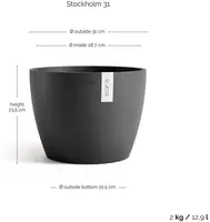 Ecopots kunststof bloempot stockholm 31x23.5 cm donkergrijs     - afbeelding 3