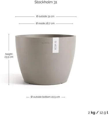 Ecopots kunststof bloempot stockholm 31x23.5 cm taupe     - afbeelding 3