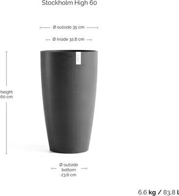 Ecopots kunststof bloempot stockholm 35x60 cm donkergrijs     - afbeelding 4