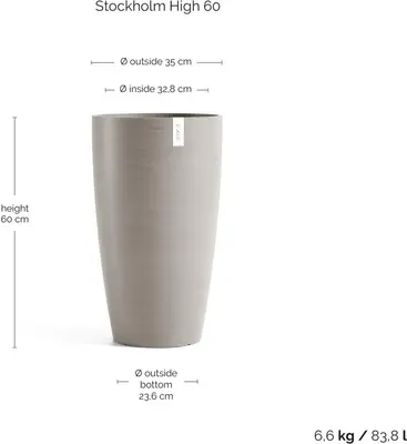 Ecopots kunststof bloempot stockholm 35x60 cm taupe     - afbeelding 5