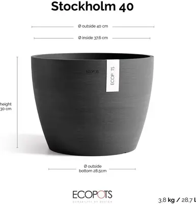 Ecopots kunststof bloempot stockholm 40x30 cm donkergrijs     - afbeelding 3