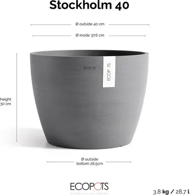 Ecopots kunststof bloempot stockholm 40x30 cm grijs     - afbeelding 3