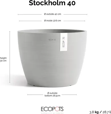 Ecopots kunststof bloempot stockholm 40x30 cm witgrijs     - afbeelding 4