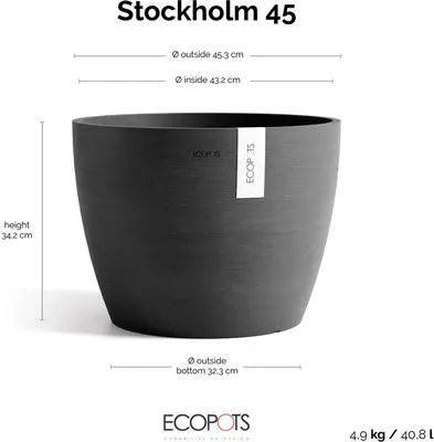 Ecopots kunststof bloempot stockholm 45x34 cm donkergrijs     - afbeelding 4