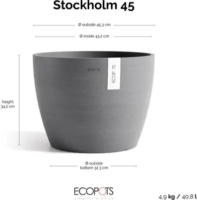 Ecopots kunststof bloempot stockholm 45x34 cm grijs     - afbeelding 4