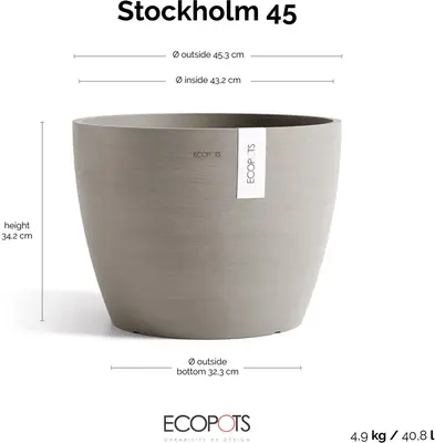 Ecopots kunststof bloempot stockholm 45x34 cm taupe     - afbeelding 4