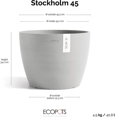 Ecopots kunststof bloempot stockholm 45x34 cm witgrijs     - afbeelding 4