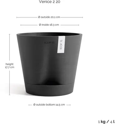 Ecopots kunststof bloempot venice 2 20x17.7 cm donkergrijs     - afbeelding 3