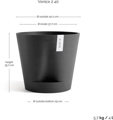 Ecopots kunststof bloempot venice 2 40.2x35.7 cm donkergrijs     - afbeelding 3
