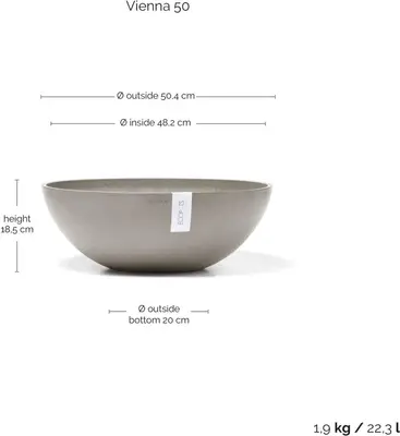 Ecopots kunststof bloempot vienna 50x18 cm taupe     - afbeelding 3