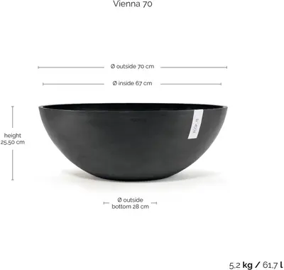 Ecopots kunststof bloempot vienna 70x25.3 cm donkergrijs     - afbeelding 3