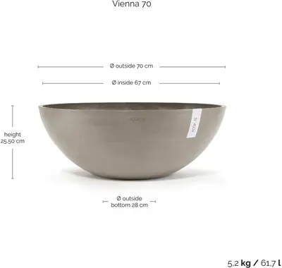 Ecopots kunststof bloempot vienna 70x25.3 cm taupe     - afbeelding 3