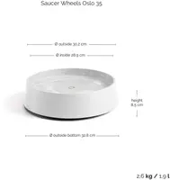 Ecopots kunststof oslo schotel met wielen 32.2x8.5 cm puurwit     - afbeelding 3