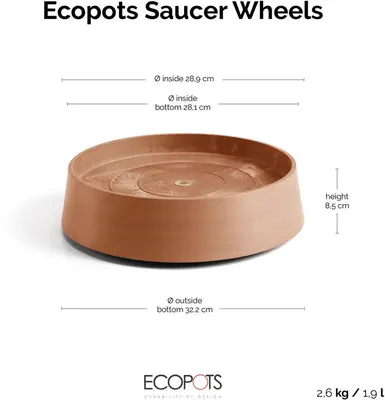 Ecopots kunststof oslo schotel met wielen 32.2x8.5 cm terracotta     - afbeelding 5