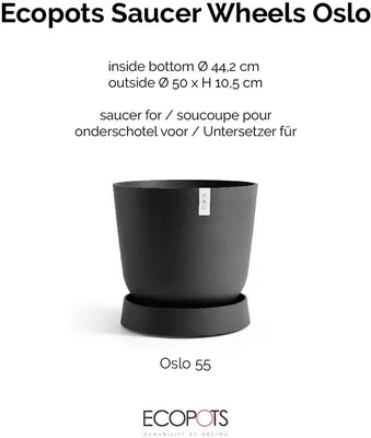Ecopots kunststof oslo schotel met wielen 50x10.5 cm donkergrijs     - afbeelding 3