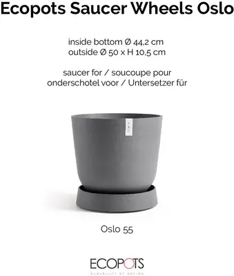 Ecopots kunststof oslo schotel met wielen 50x10.5 cm grijs     - afbeelding 3