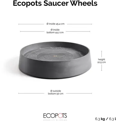Ecopots kunststof oslo schotel met wielen 50x10.5 cm grijs     - afbeelding 4