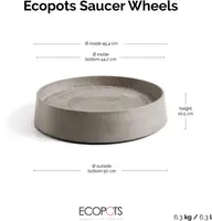 Ecopots kunststof oslo schotel met wielen 50x10.5 cm taupe     - afbeelding 4