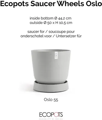 Ecopots kunststof oslo schotel met wielen 50x10.5 cm witgrijs     - afbeelding 3