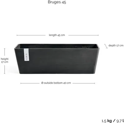 Ecopots kunststof plantenbak bruges 45x17x17 cm donkergrijs     - afbeelding 3
