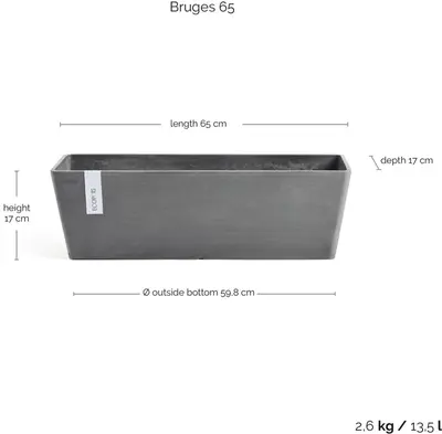 Ecopots kunststof plantenbak bruges 65x20x20 cm grijs     - afbeelding 7